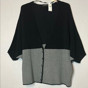 Lane Bryant Black and Gray Colorblock Button-Front Cardigan